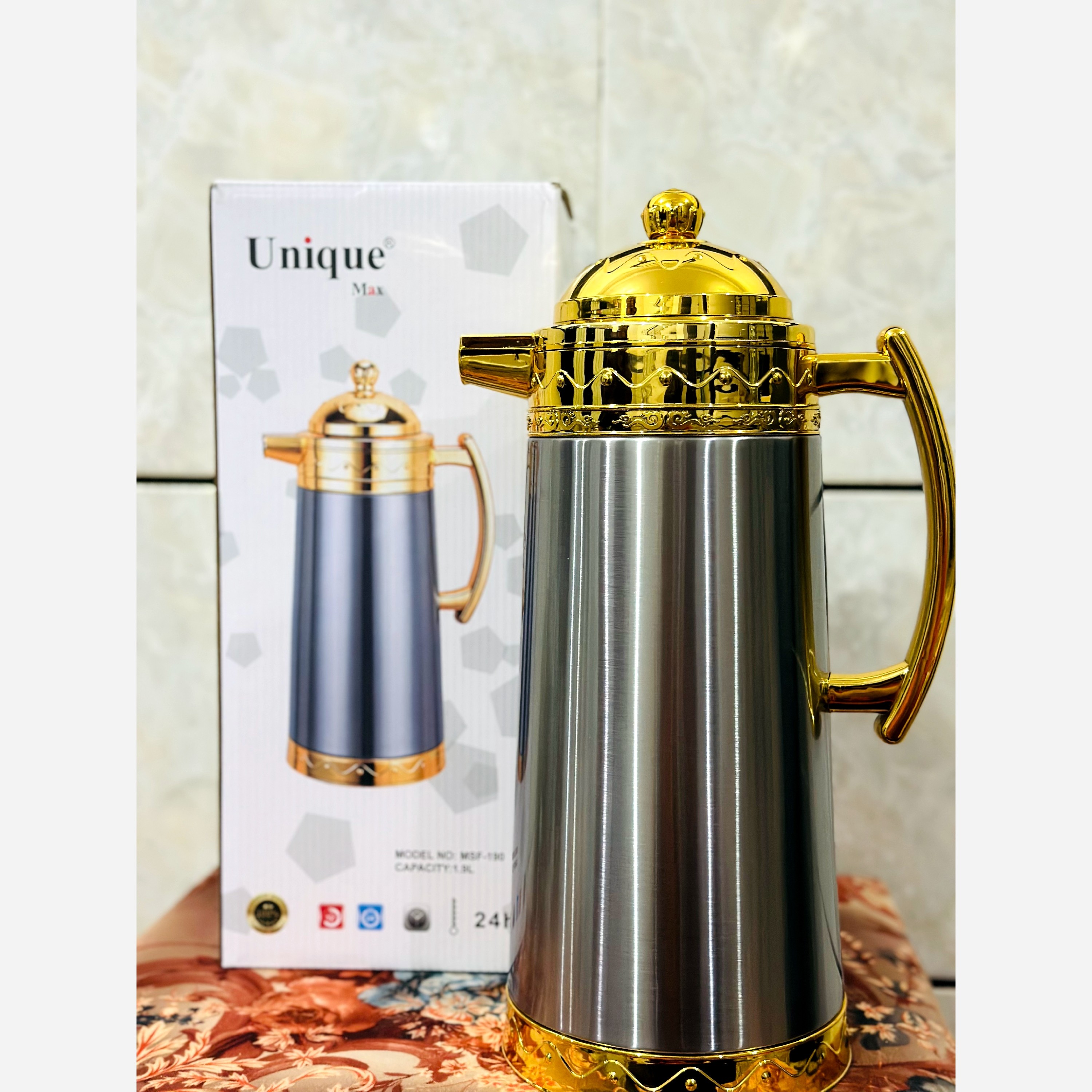 فلاکس دولیتری طلایی شیشه صورتی وارداتی یونیک
