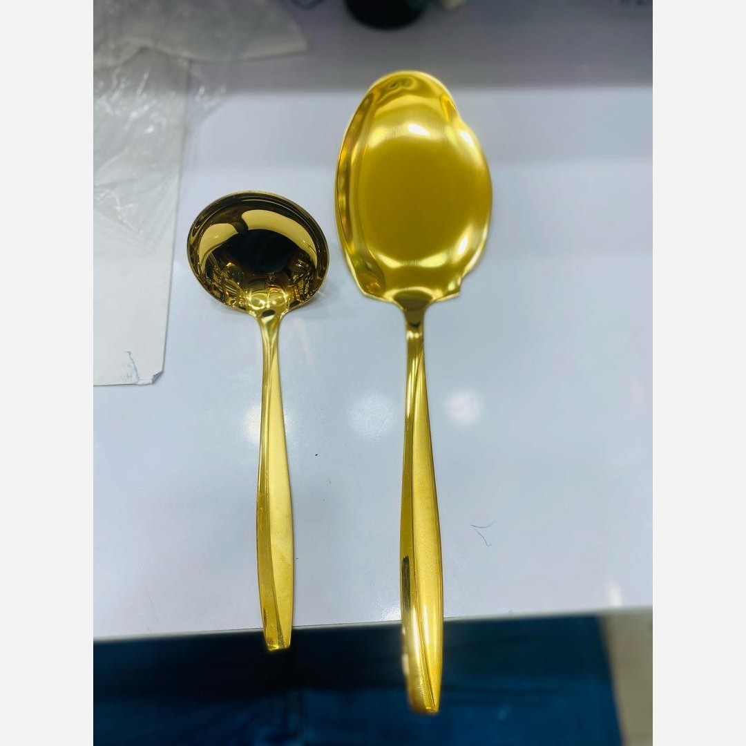 کفگیر و ملاقه طلایی یونیک طرح ماینز(خطی) و اینه ای