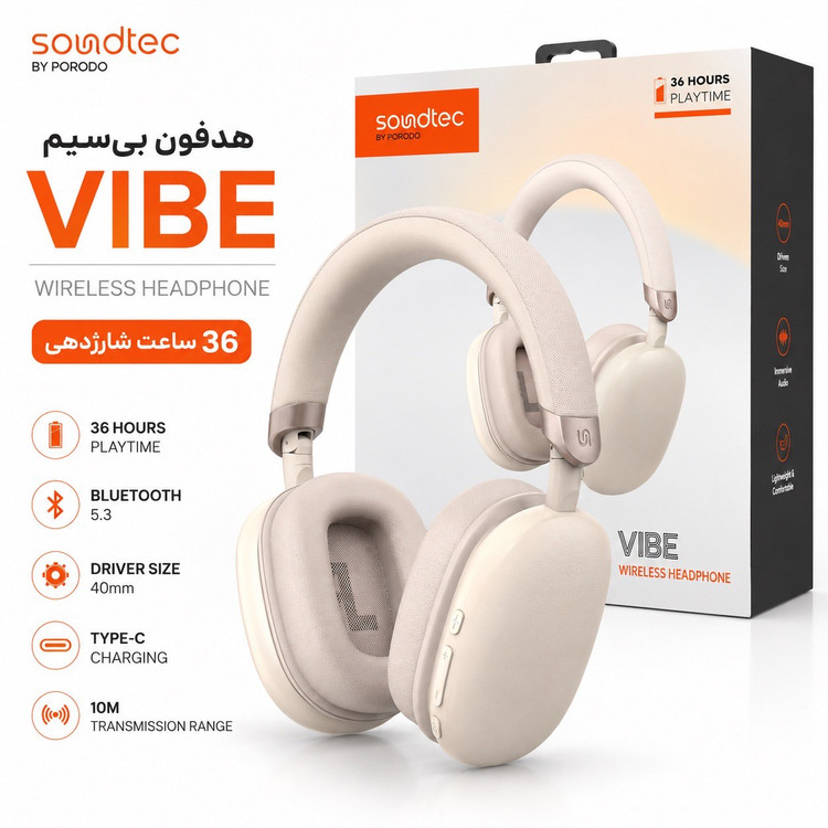هدفون بیسیم Soundtec VIBE بلوتوث 5.3 36 ساعت شارژدهی درایور 40 میلیمتری Type-C