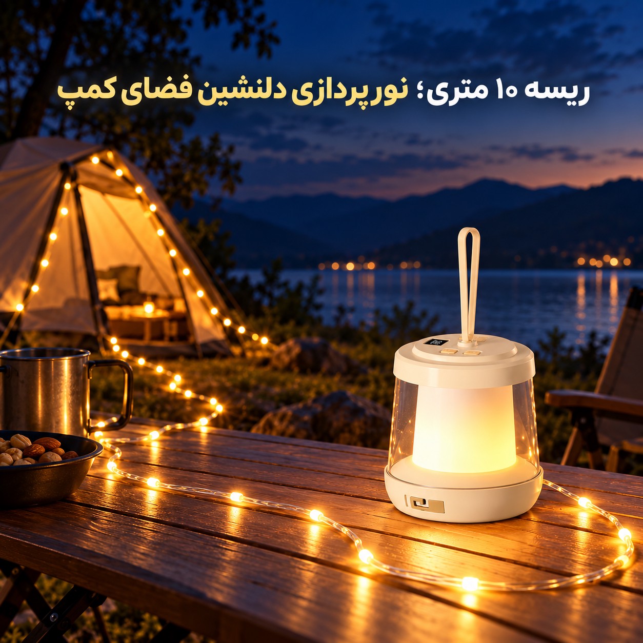 چراغ کمپینگ و ریسه شارژی 10 متری گرین لاین Lumex مدل