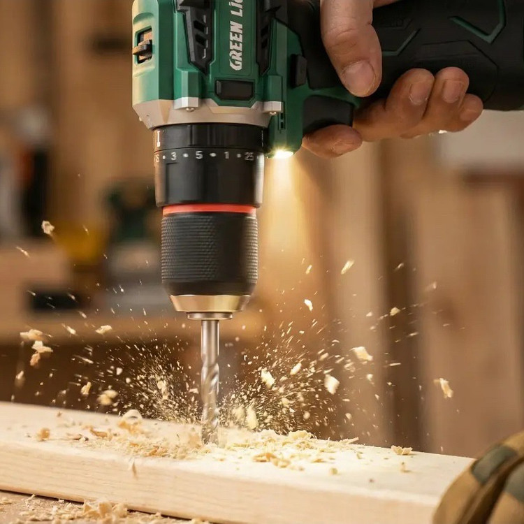دریل چکشی شارژی گرین لاین GD 15 Pro Drive موتور براشلس 55 نیوتنمتر، دو باتری 18 ولت ست 24 پارچه