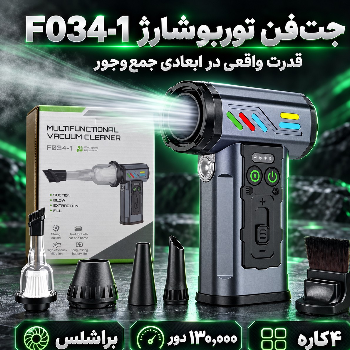 جت فن توربو شارژ دمنده و مکنده F034-1 قدرت 130هزار