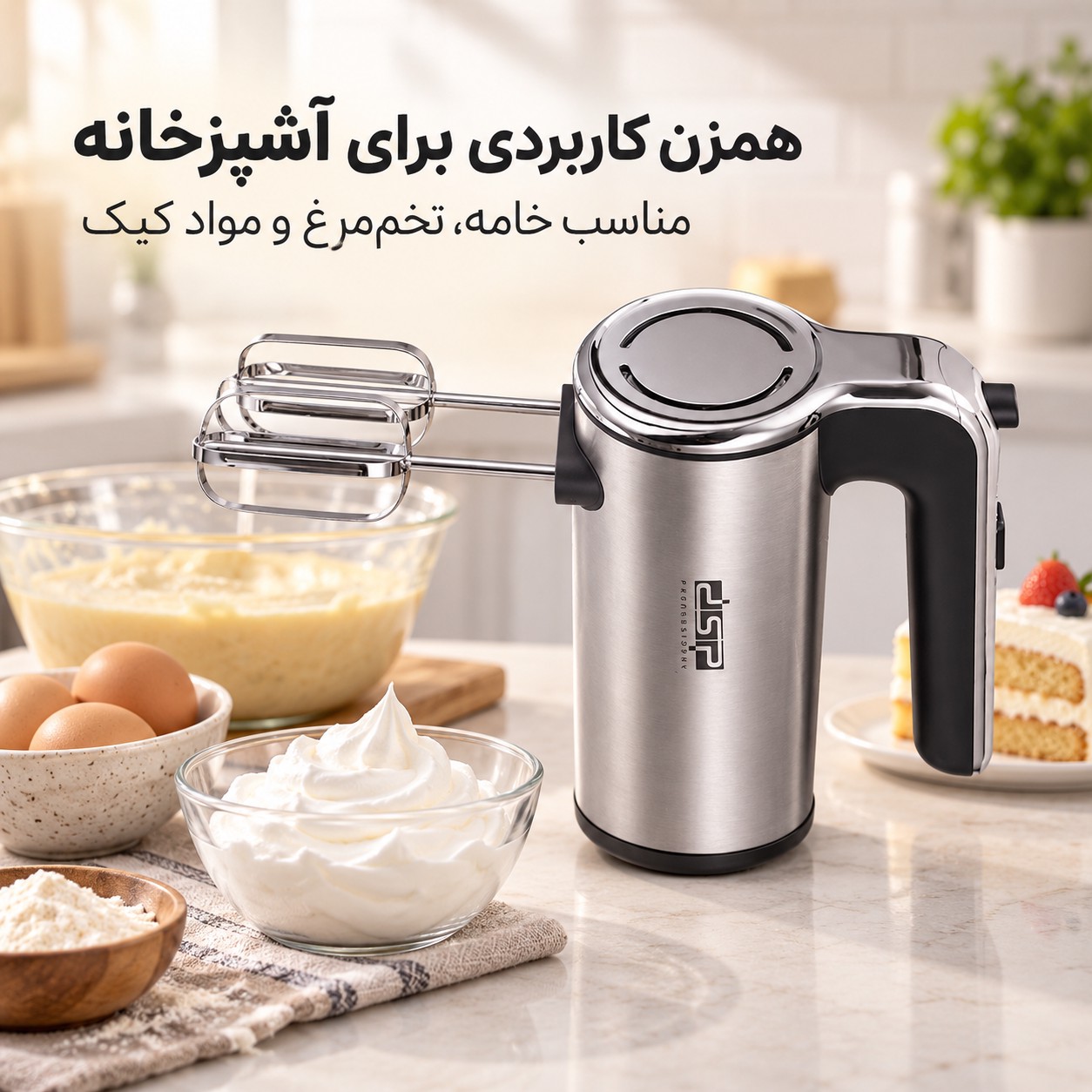 همزن دستی استیل DSP مدل KM2073 ، 200 وات ، 5 سرعته توربو