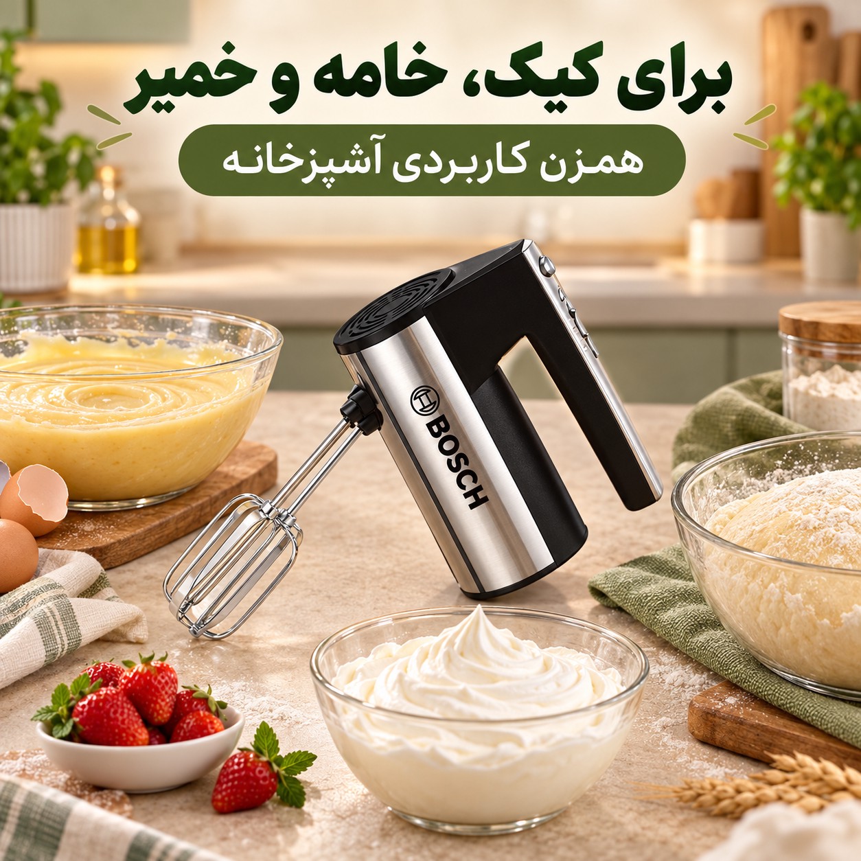 همزن دستی بوش BS-368 موتور پر قدرت برای شیرینی پزی خانگی با یکسال گارانتی