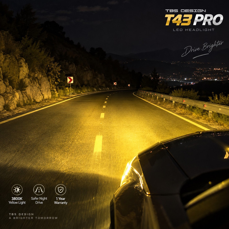 هدلایت خودرو TBS Design مدل T43 PRO پایه H7 توان 120 وات نور زرد 4300 کلوین