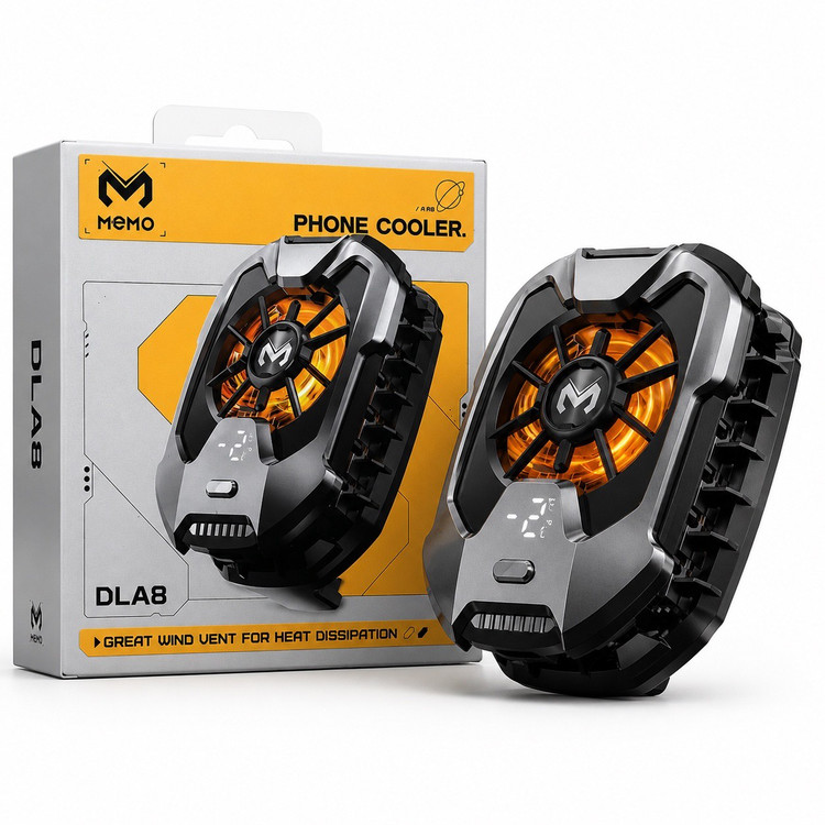 خنک کننده حرفه ای موبایل MEMO DLA8 ، فن 5500 دور نمایشگر دما نور RGB