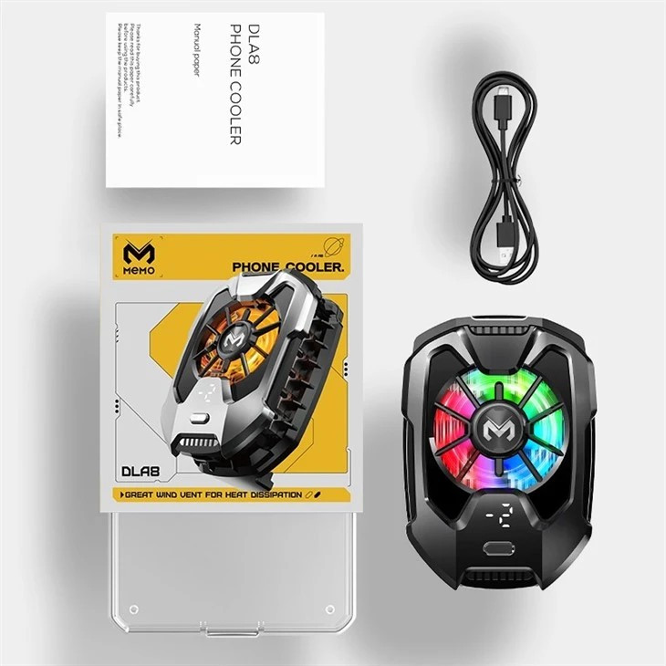 خنک کننده حرفه ای موبایل MEMO DLA8 ، فن 5500 دور نمایشگر دما نور RGB