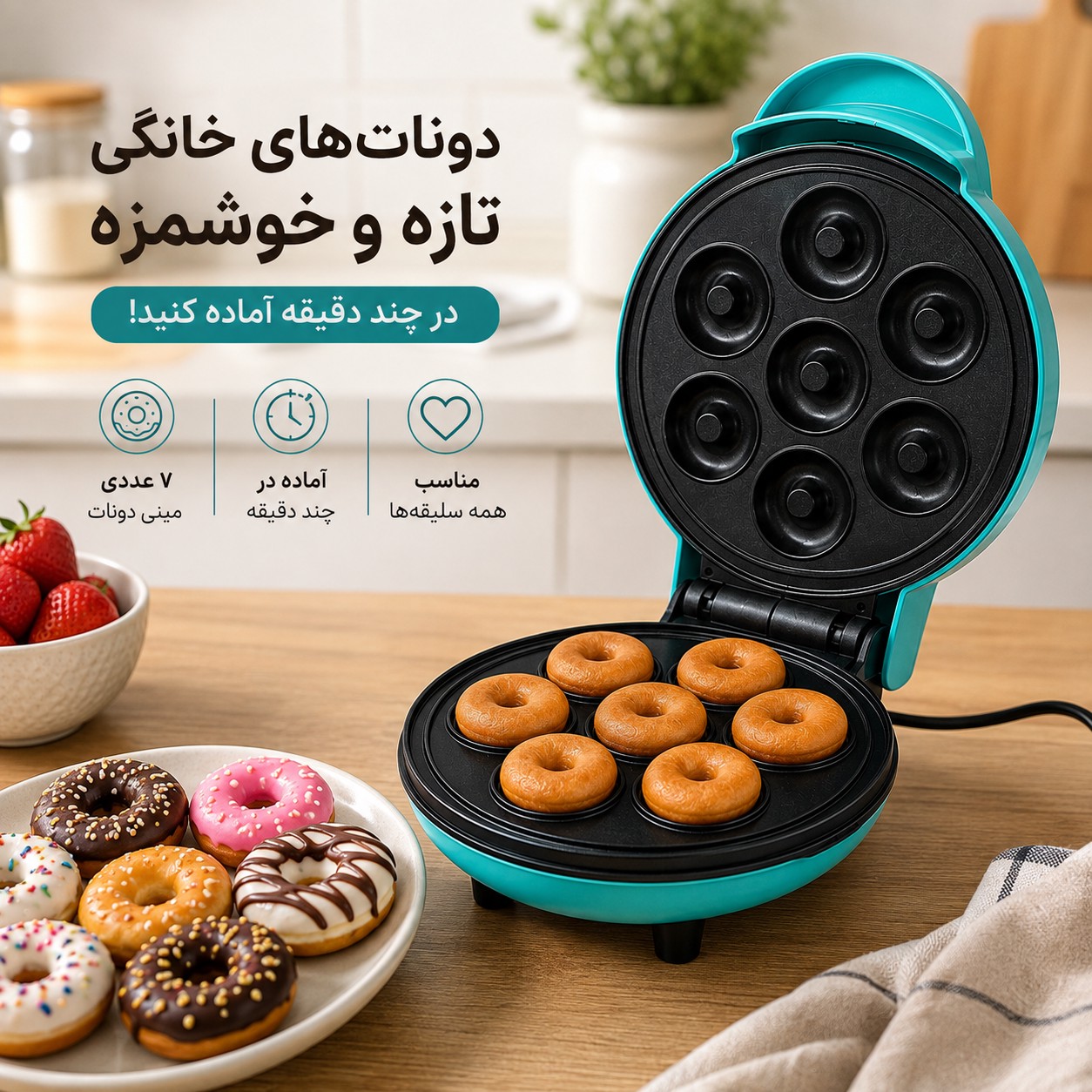 مینی دونات ساز برقی 7 عددی مدل JP-555 دونات خانگی سریع و آسان