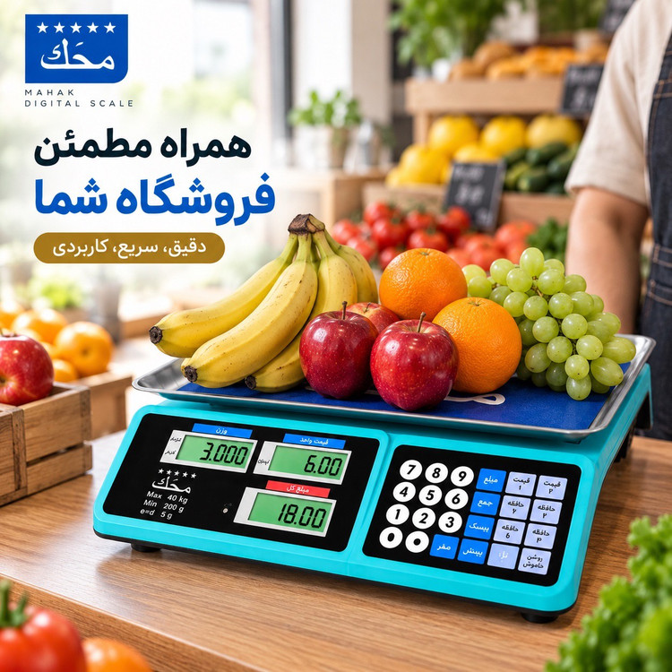 ترازوی فروشگاهی دیجیتال محک 40 کیلویی محاسبه قیمت، 7 حافظه و باتری شارژی