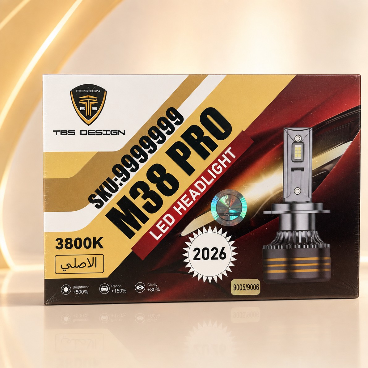 هدلایت TBS DESIGN M38 PRO پایه 9005 9006 مدل 2026 نور نچرال 3800K، توان 150 وات