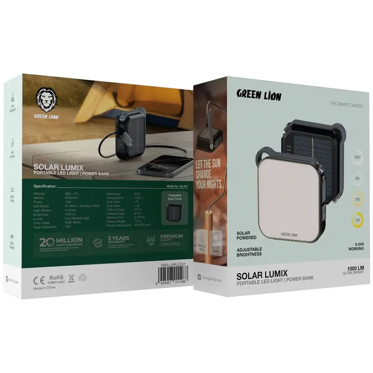 چراغ خورشیدی گرین لاین Solar Lumix روشنایی 1000 لومن پاوربانک 4000 میلی آمپر