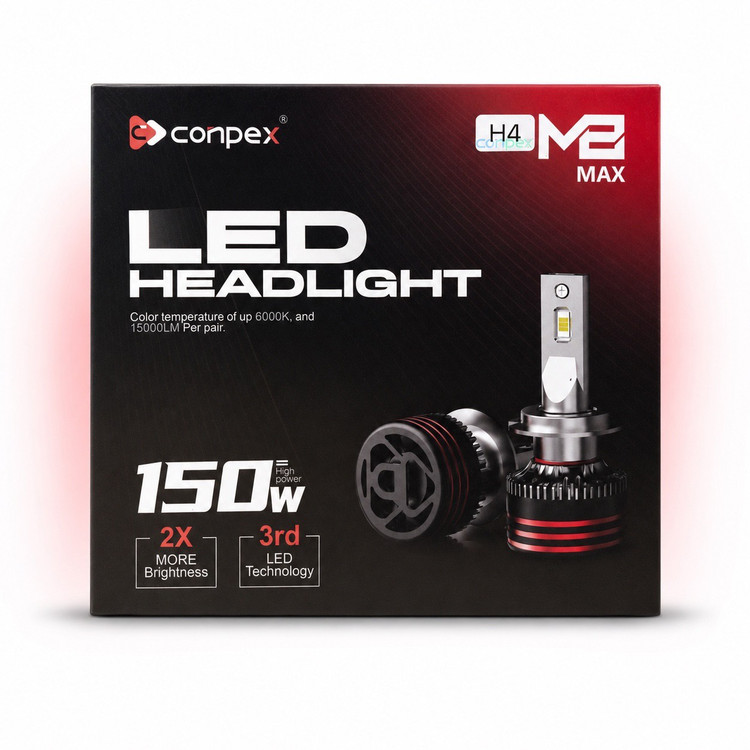 هدلایت کانپکس M8 MAX پایه H4 جفتی توان 150 وات و نور سفید یخی 6000 کلوین