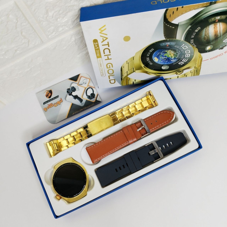 ساعت هوشمند واچ گلد بند رولکس و چرمی WATCH GOLD (3 IN 1 ) اسمارت واچ مردانه هوشمند ساعت هوشمند گرد طلایی