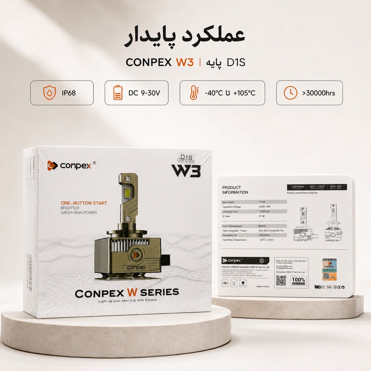 هدلایت کانپکس CONPEX W3 پایه D1S نور سفید 6000K