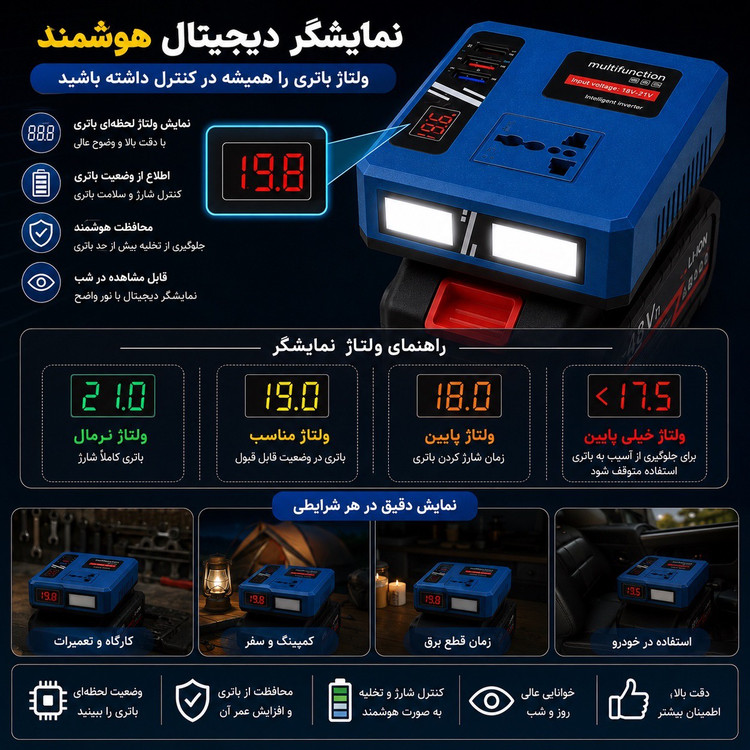 اینورتر هوشمند باتری ، برق 220 ولت همیشه همراهت