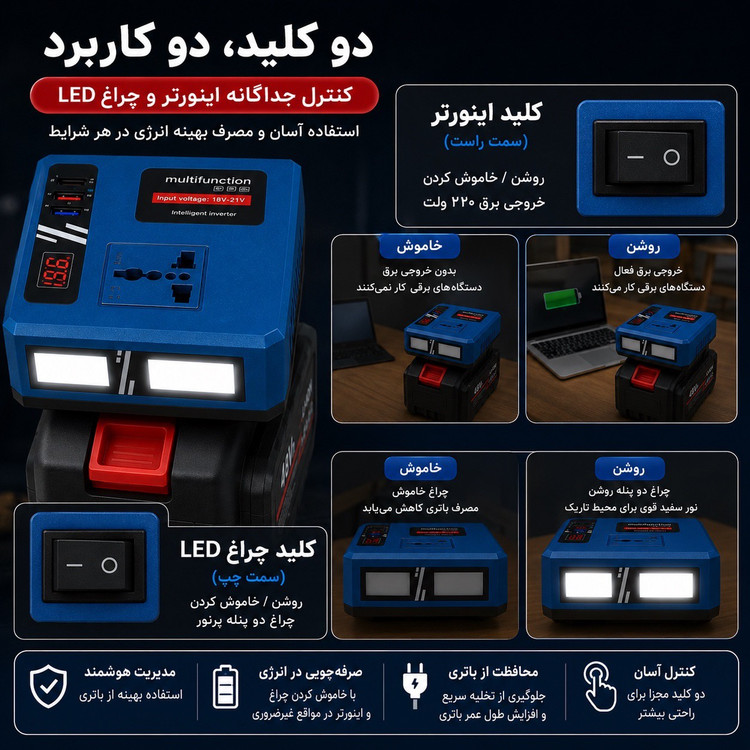 اینورتر هوشمند باتری ، برق 220 ولت همیشه همراهت