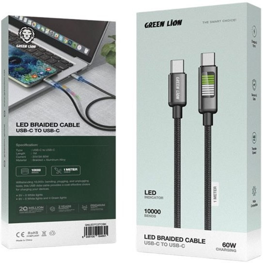 کابل شارژ سریع Green Lion 60W - سرعت، دوام و کیفیت در یک کابل