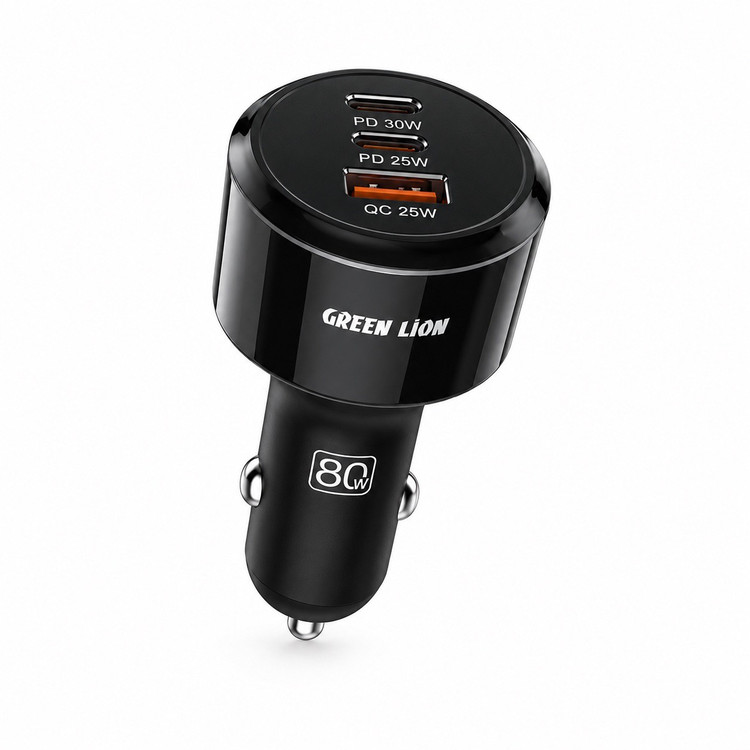 شارژر فندکی Green Lion Roadex 80W شارژ سریع 3 دستگاه بهصورت همزمان