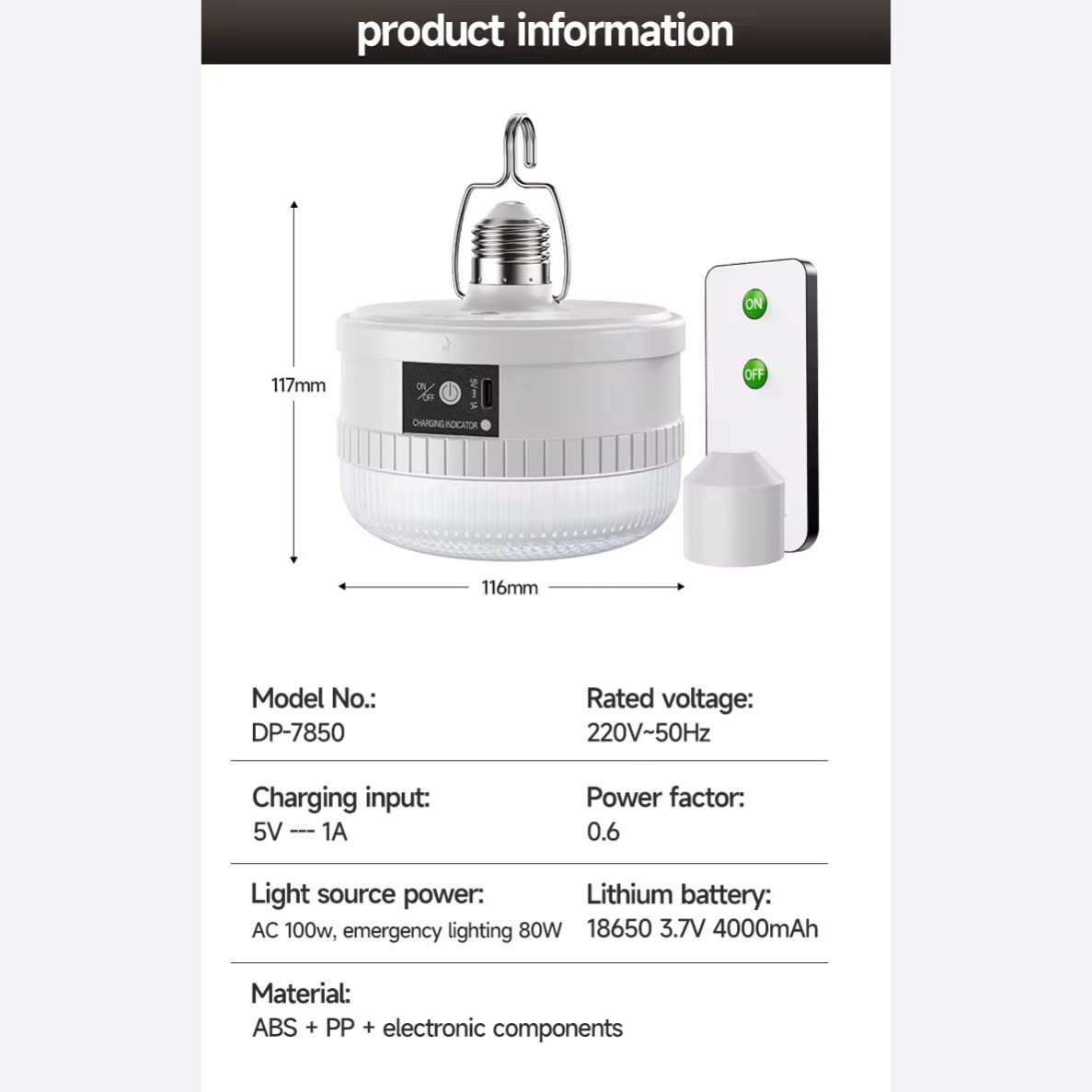 چراغ اضطراری 100W شارژی مدل DP-7850