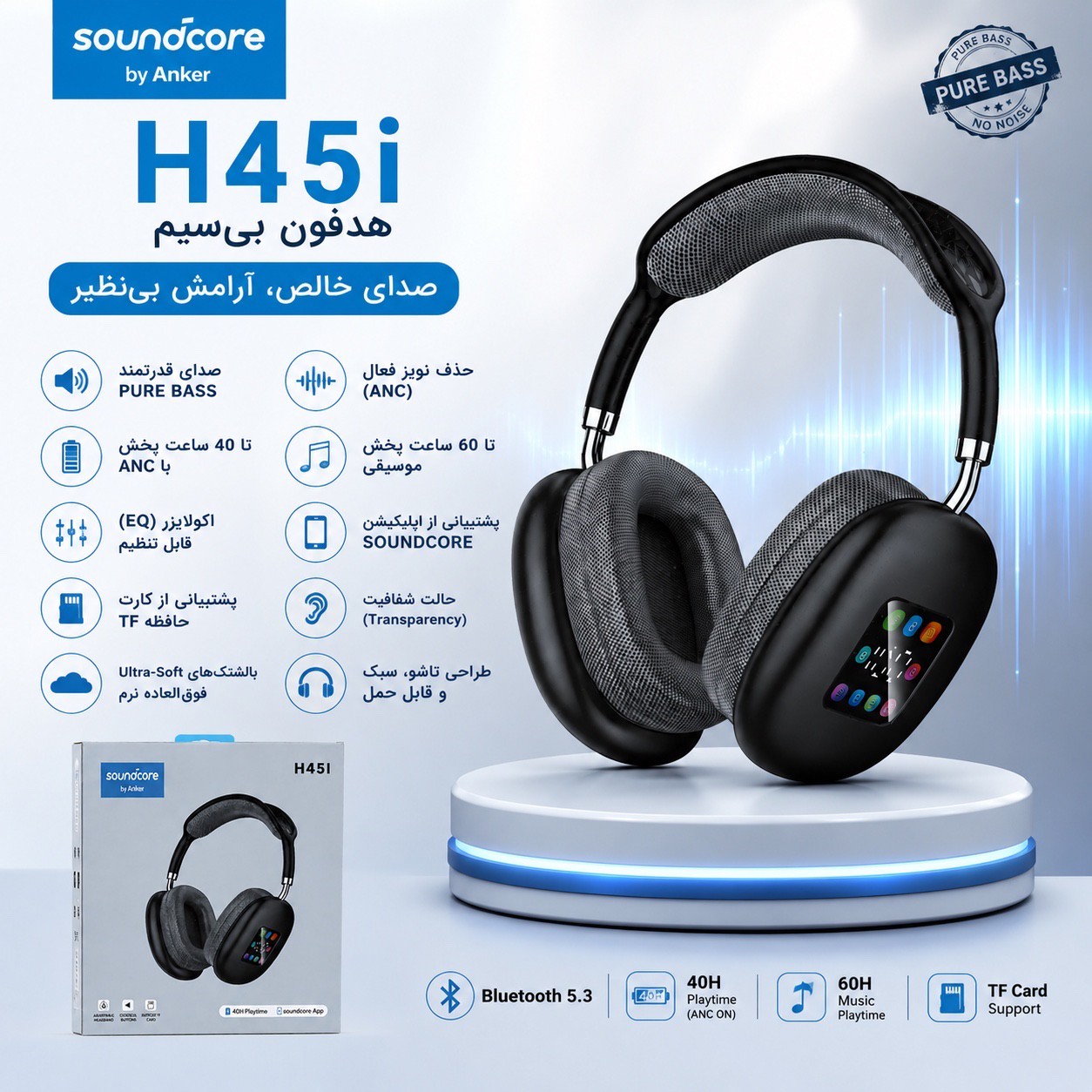 هدفون بیسیم انکر Soundcore H45i شارژدهی بالا Pure Bass