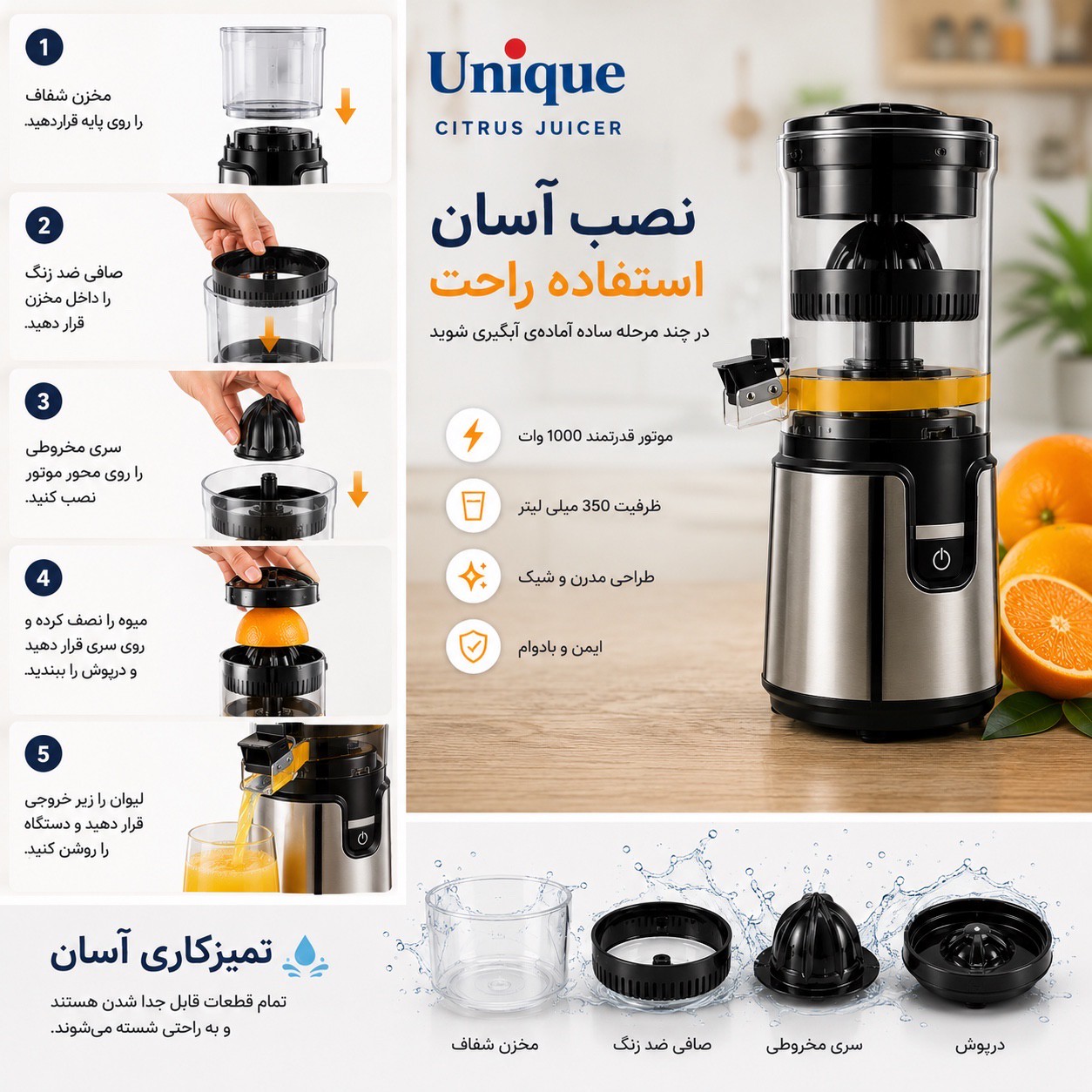 آب مرکبات گیری یونیک مدل 6035 با گارانتی