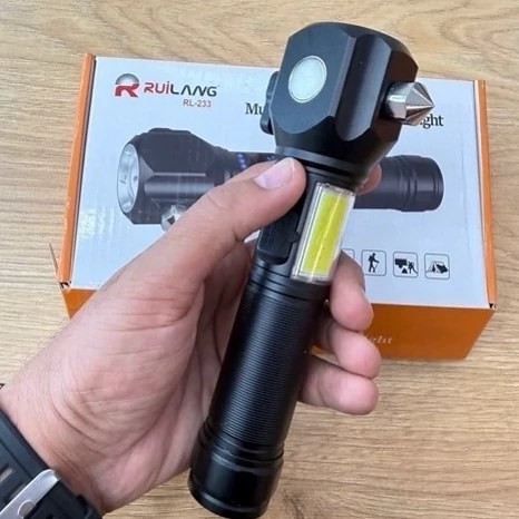 چراغ قوه پلیسی چکشدار RL-233 برد 500 متر باتری 8800mAh مگنت و شیشه شکن اضطراری