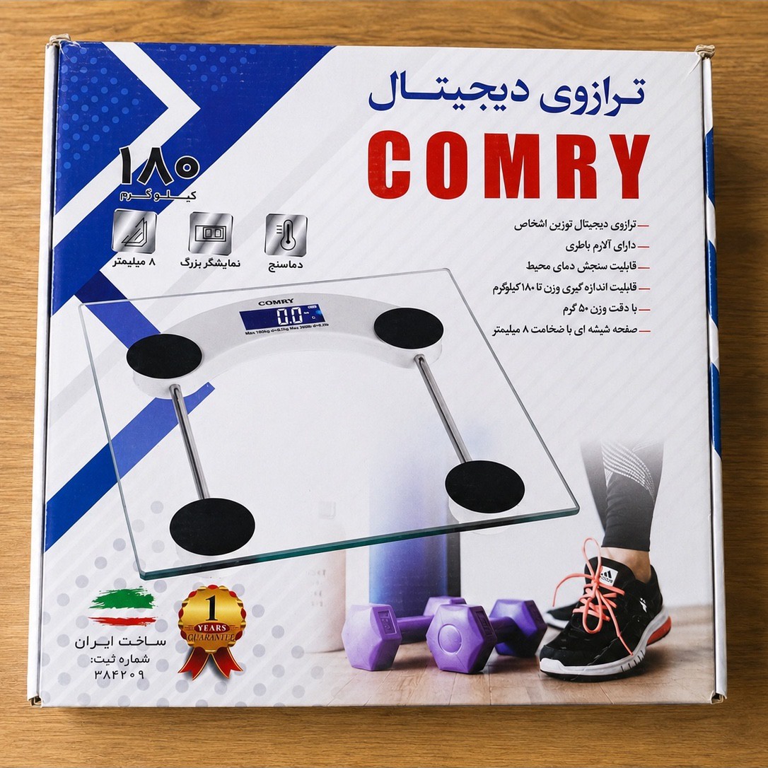 ترازوی دیجیتال COMRY مدل 180 کیلویی نمایشگر LCD بزرگ دماسنج