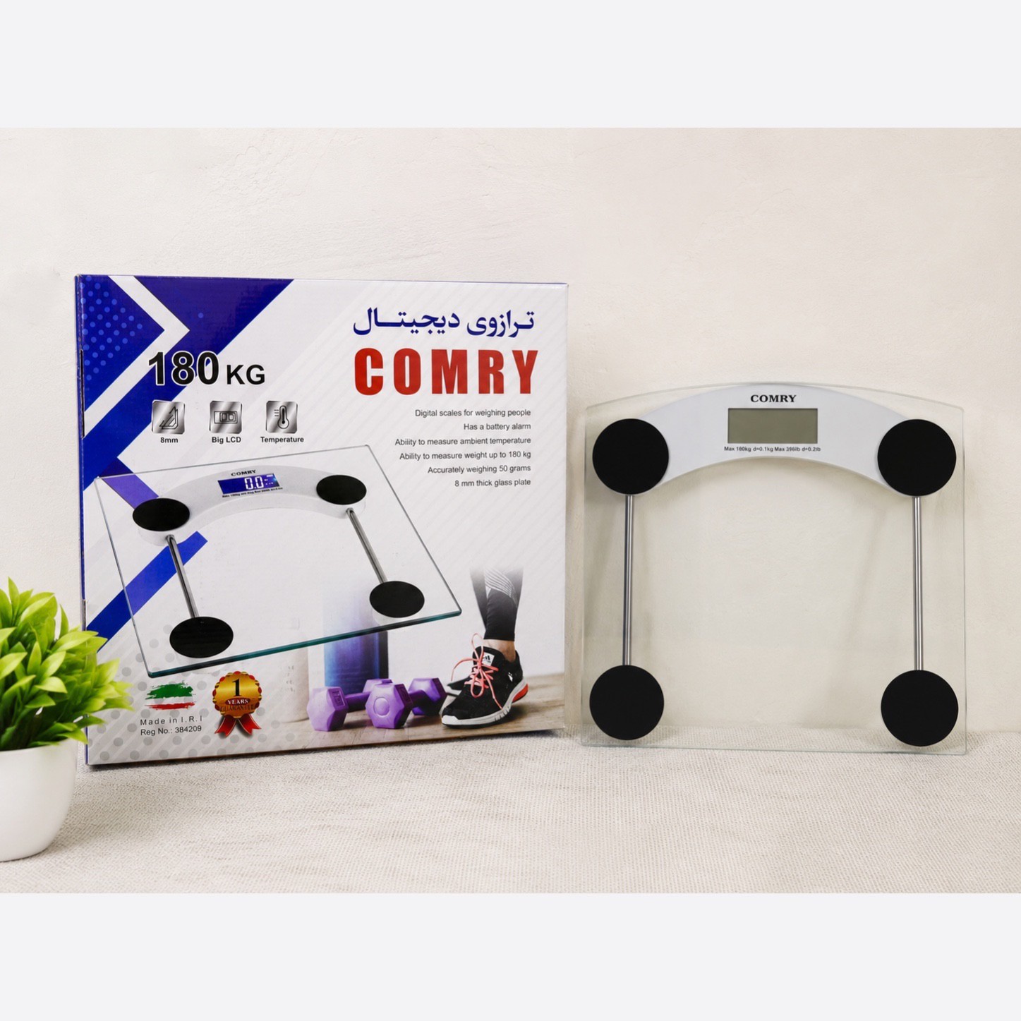 ترازوی دیجیتال COMRY مدل 180 کیلویی نمایشگر LCD بزرگ دماسنج