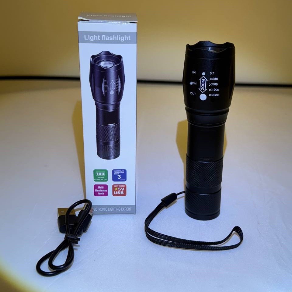چراغ قوه آر ال مدل K04-2 دو لامپه XPE با نور UV و زوم