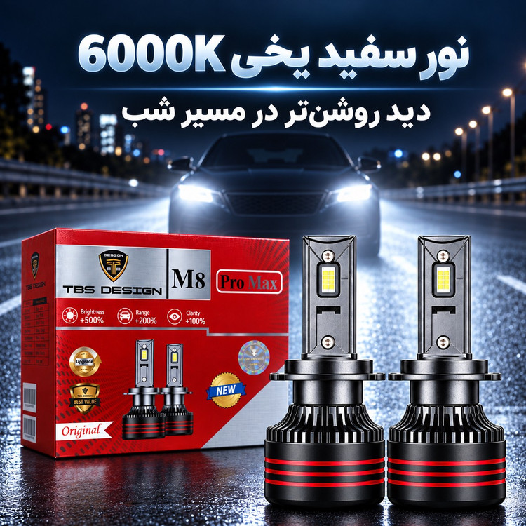 هدلایت توبیز TBS Design M8 Pro Max پایه 9005 9006 نور سفید یخی 6000K