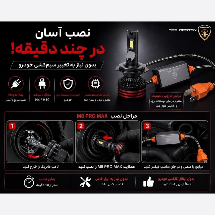 هدلایت توبیز پایه H4 مدل M8 PRO با گارانتی