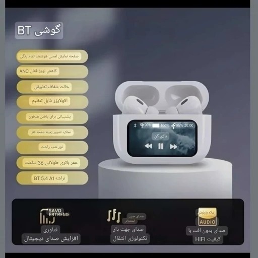 ایرپاد پرو ANC ENC A9PRO مانیتور دار ضدآب گیمینگ بیس بالا لمسی