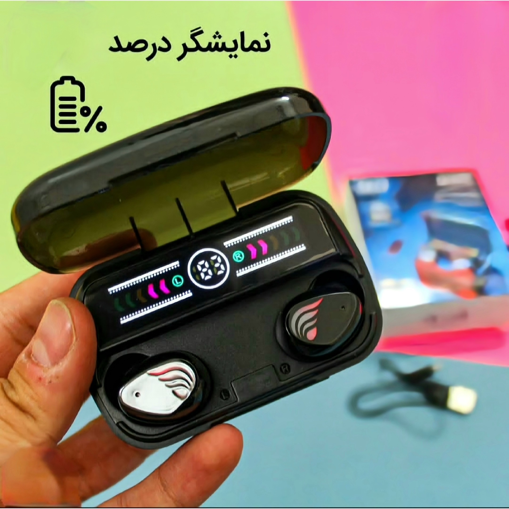 ایرپادM27 پاوربانک دار کیفیت درجه یک بلوتوث نسخه 5 3 صحفه نمایش دار 2026 ارسال فوری