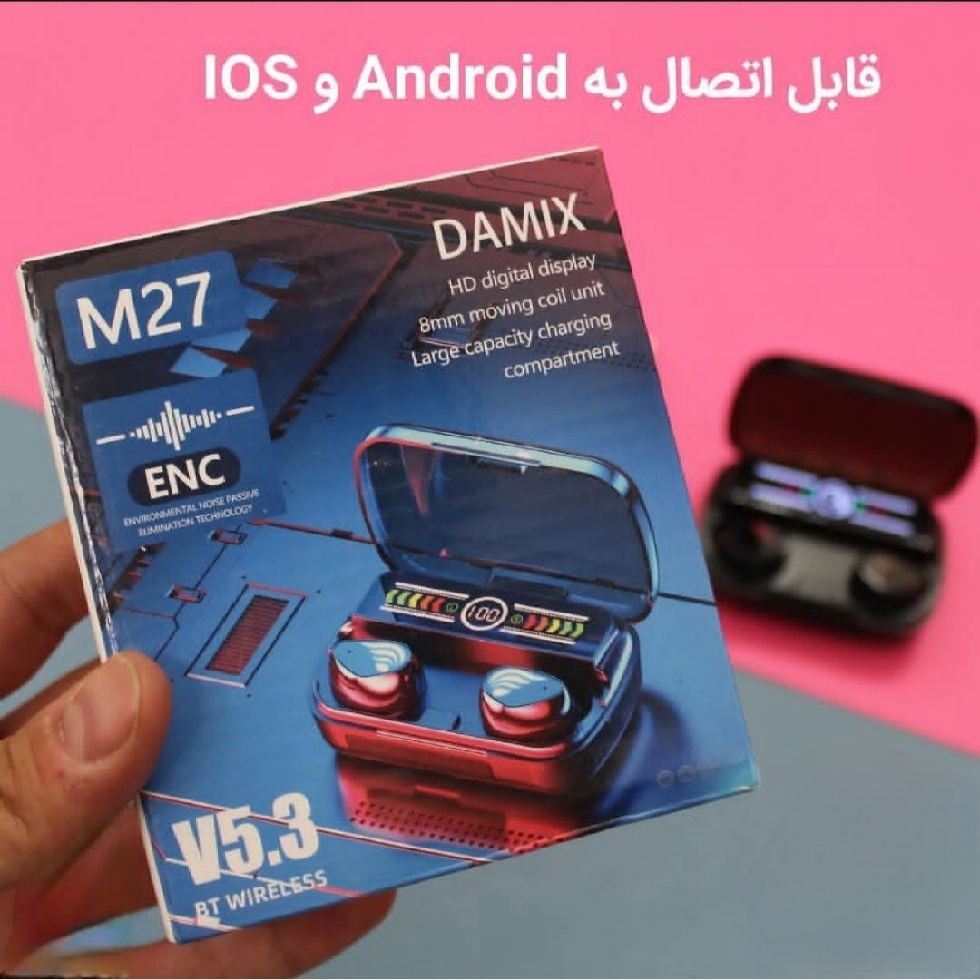 ایرپادM27 پاوربانک دار کیفیت درجه یک بلوتوث نسخه 5 3 صحفه نمایش دار 2026 ارسال فوری