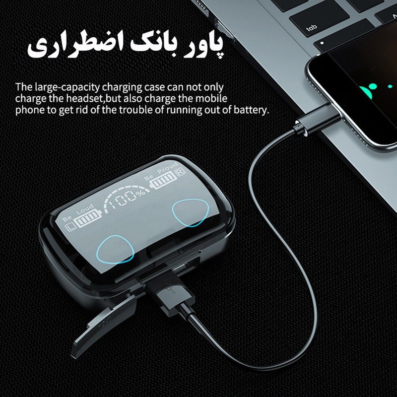 ایرپاد M10 اورجینال شارژ بالا لمسی ورژن 5 3 میکروفن عالی گیمینگ ضدآب پاوربانک دار کیفیت درجه یک صحفه نمایش دار