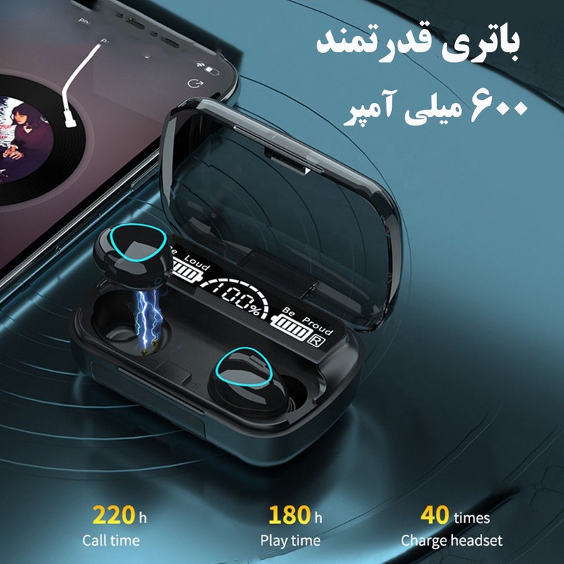ایرپاد M10 اورجینال شارژ بالا لمسی ورژن 5 3 میکروفن عالی گیمینگ ضدآب پاوربانک دار کیفیت درجه یک صحفه نمایش دار