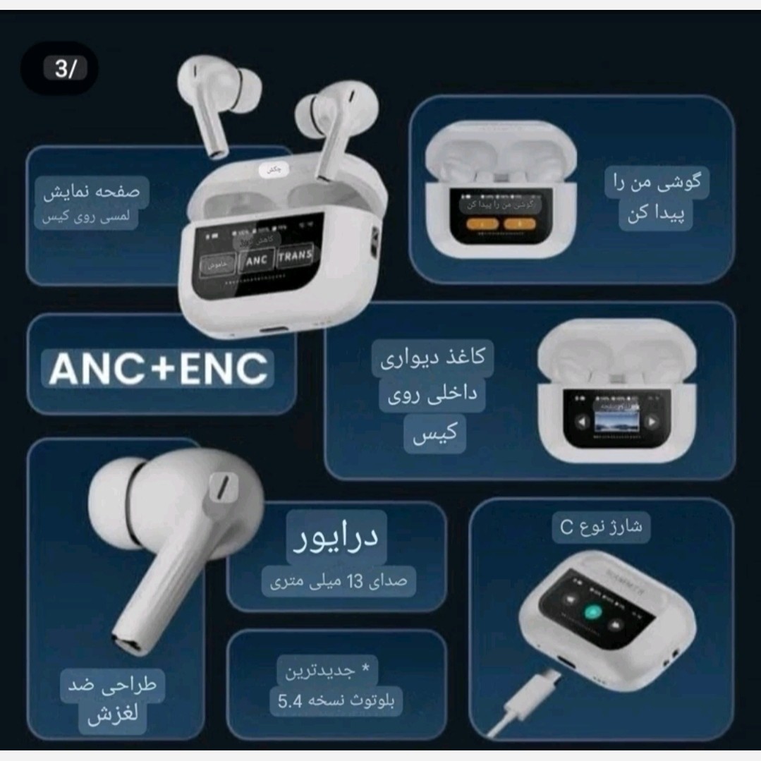ایرپاد A9 PRO مانیتور دار ANC-ENC نویز کنسلینگ فعال ورژن 2025