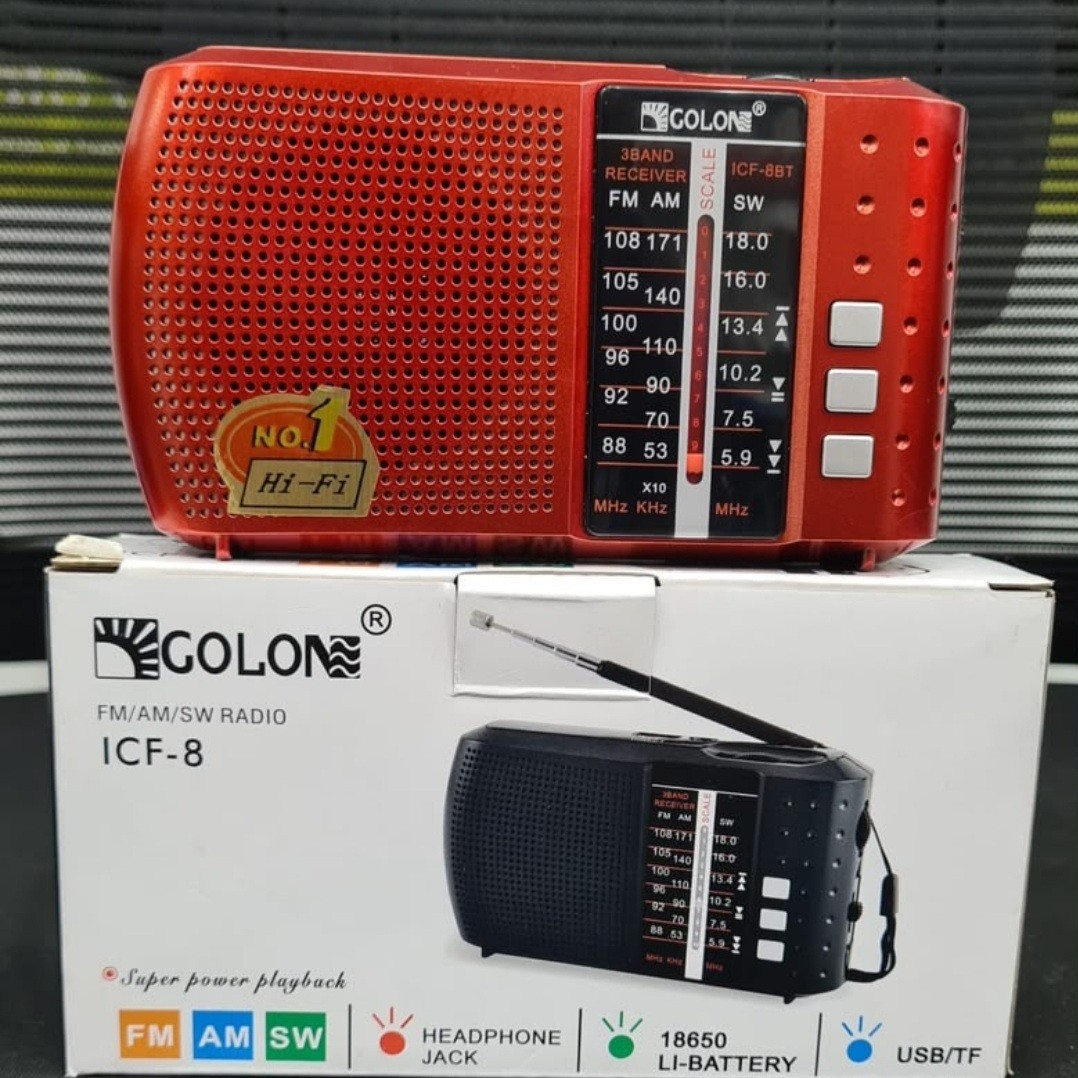 رادیو اسپیکر اصلی شارژی GOLON-ICF8 بلوتوثی جیبی گولون سه موج مدل GOLON ICF-8BT
