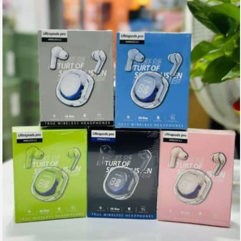 ایرپاد شیشه ای UILTRA PODS PRO نویز کنسلینگ دار ضد اب گیمینگ لمسی نمایشگر شارژ بلوتوث 5 3 ورژن 2026