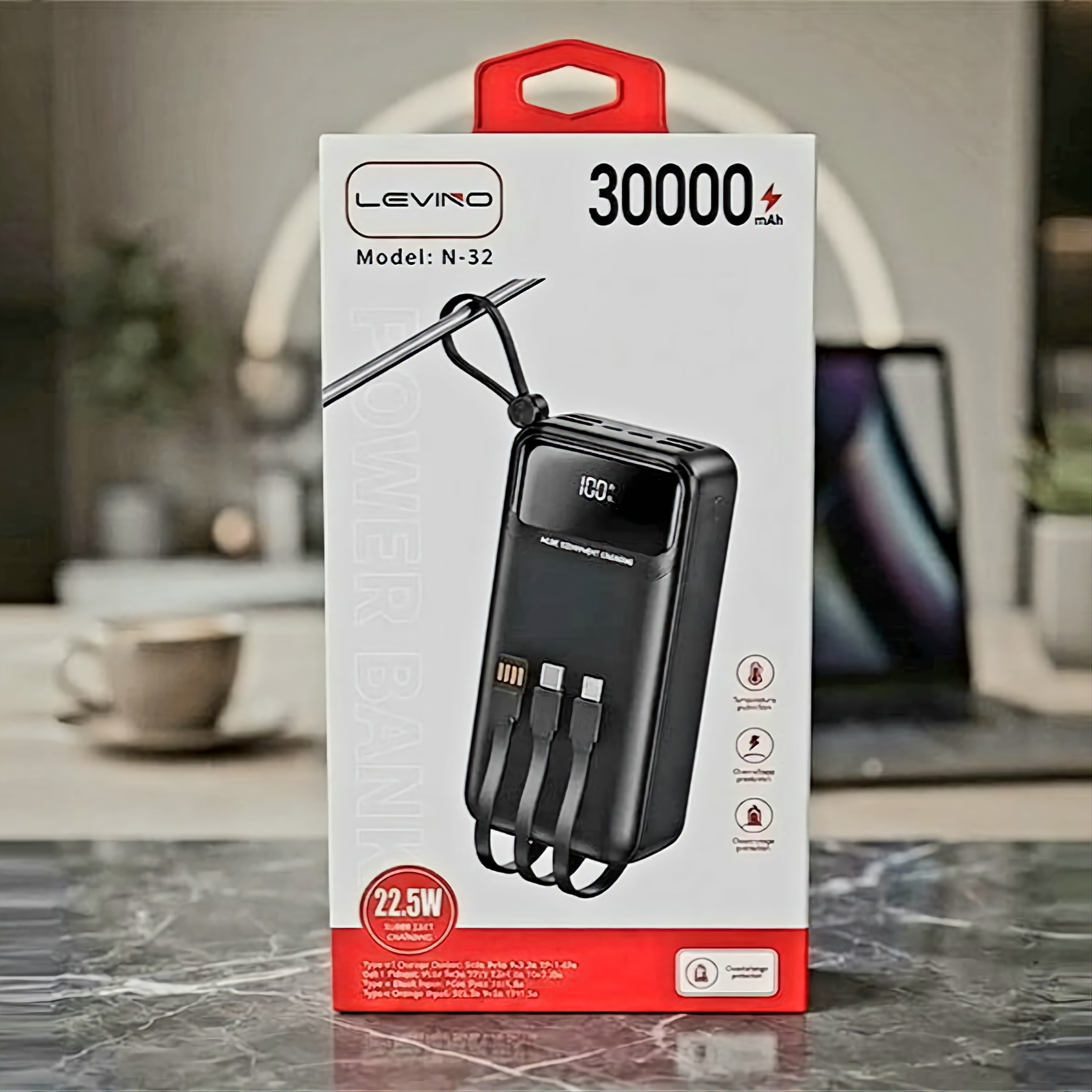 پاوربانک غول LEVINO 30000mAh اصلی 22 5 فست 4 5 آمپر کمپینگ شرگتی 8 خروجی