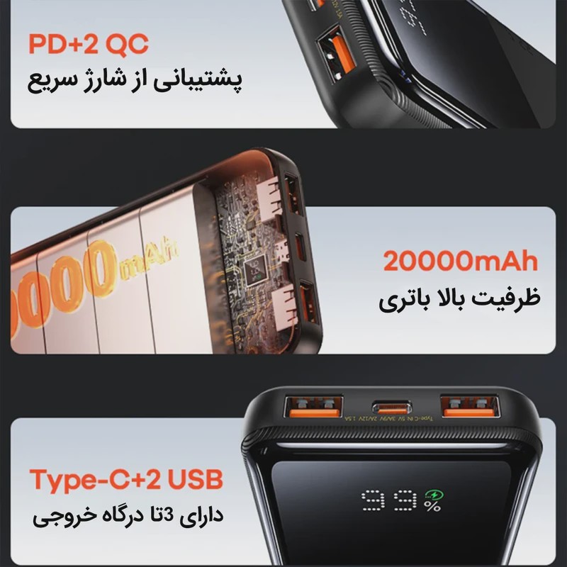 پاوربانک ریمکس مدل RPP-623 ظرفیت 20000 دارای گارانتی 6 ماهه